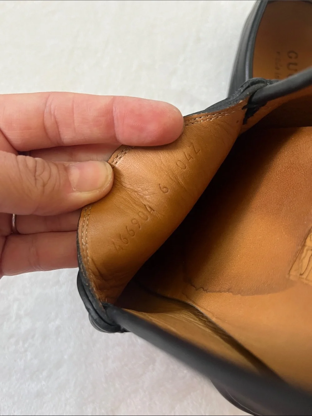 Gucci Black Leather Signature Logo Penny Loafers